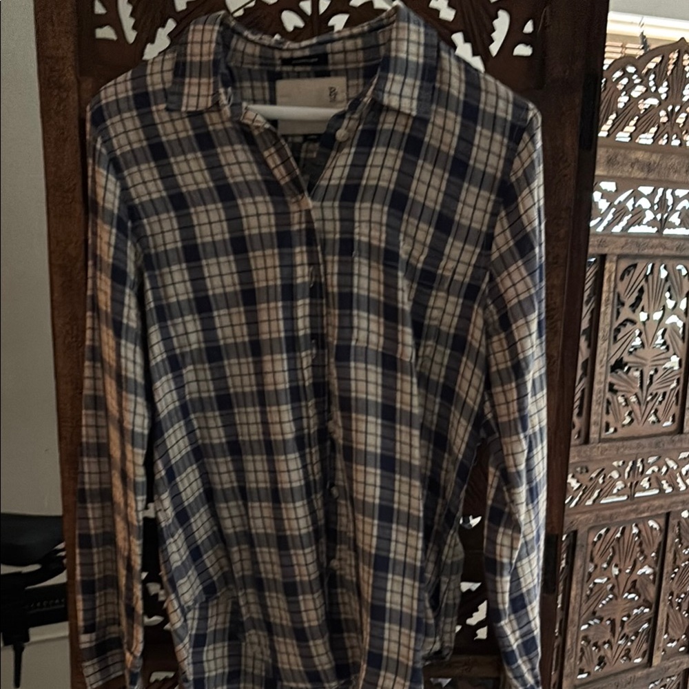 R13 Navy & Cream Plaid Button-Down Shirt